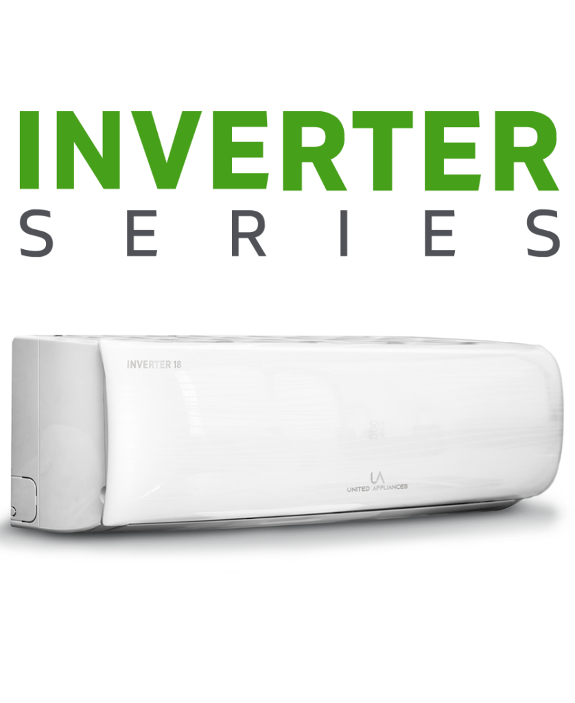 Unidad interior de aire acondicionado Minisplit UA INVERTER SERIES 18, de diseño blanco moderno y minimalista, listo para uso residencial.
