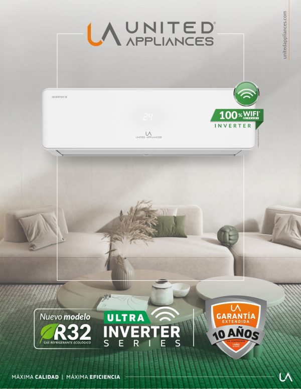 Unidad interior de aire acondicionado UA ULTRA INVERTER SERIES con tecnología INVERTER y etiqueta 100% WiFi Ready