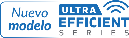 Logotipo de la línea de productos "ULTRA EFFICIENT SERIES" de UA United Appliances, anunciando "Nuevo modelo" con un ícono de WiFi, simbolizando la nueva generación de equipos de alta eficiencia y conectividad.