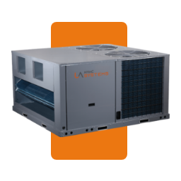 Unidad de Aire Acondicionado Rooftop (paquete) de UA HVAC Systems en color gris industrial, con el logo visible. Equipo robusto con ventiladores de descarga vertical, ideal para instalación en azoteas.