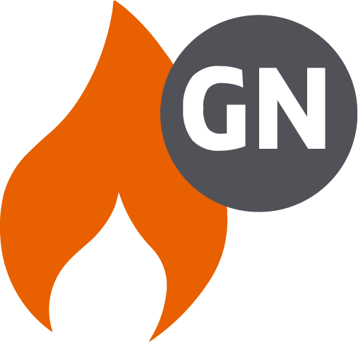 Icono que representa la compatibilidad con Gas Natural, compuesto por una llama naranja y un círculo gris superpuesto con las siglas "GN" en color blanco.