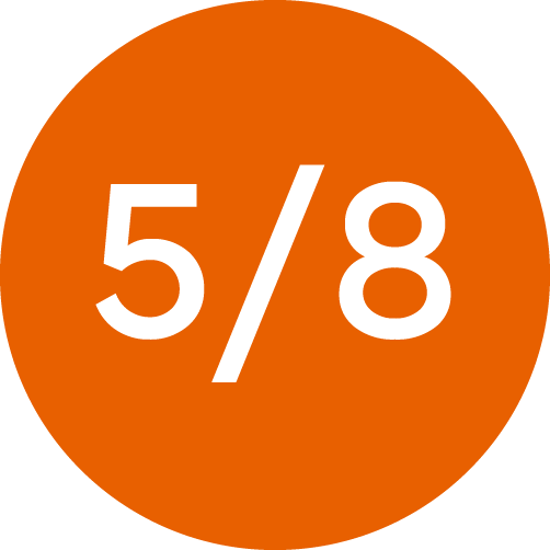 Icono circular de color naranja con la fracción "5/8" en color blanco, utilizado para indicar especificaciones técnicas de medidas y conexiones en sistemas de climatización.