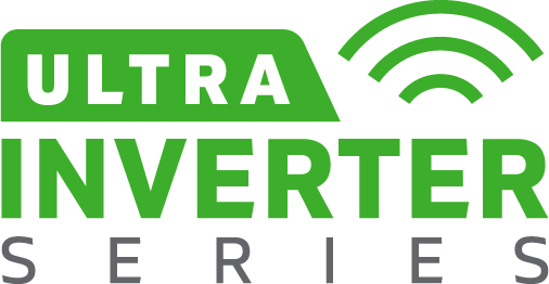 Logotipo de la línea ULTRA INVERTER SERIES de UA United Appliances, con la palabra ULTRA resaltada en una placa verde, icono de señal WiFi y tipografía moderna en verde y gris.