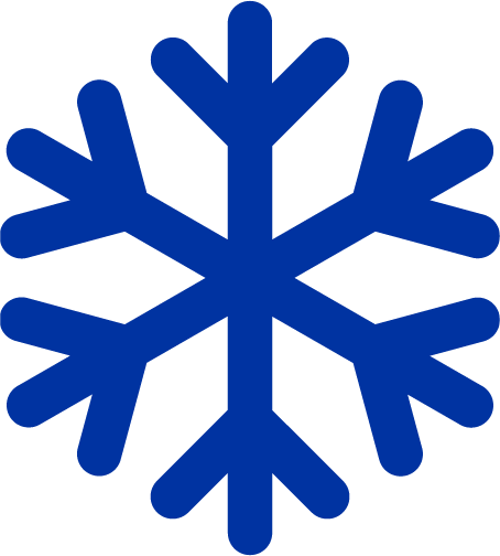 Icono lineal de un copo de nieve en color azul intenso, que señaliza la función de enfriamiento y refrigeración de alta potencia en los sistemas de climatización UA United Appliances.